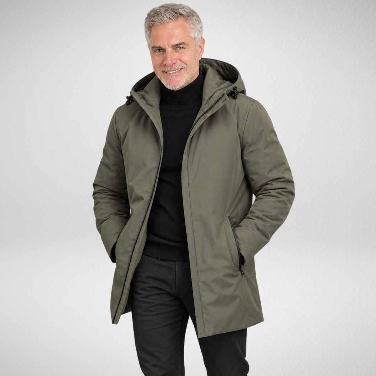 Men's Waterproof Puffer Trench Coat | Long Hooded Jacket