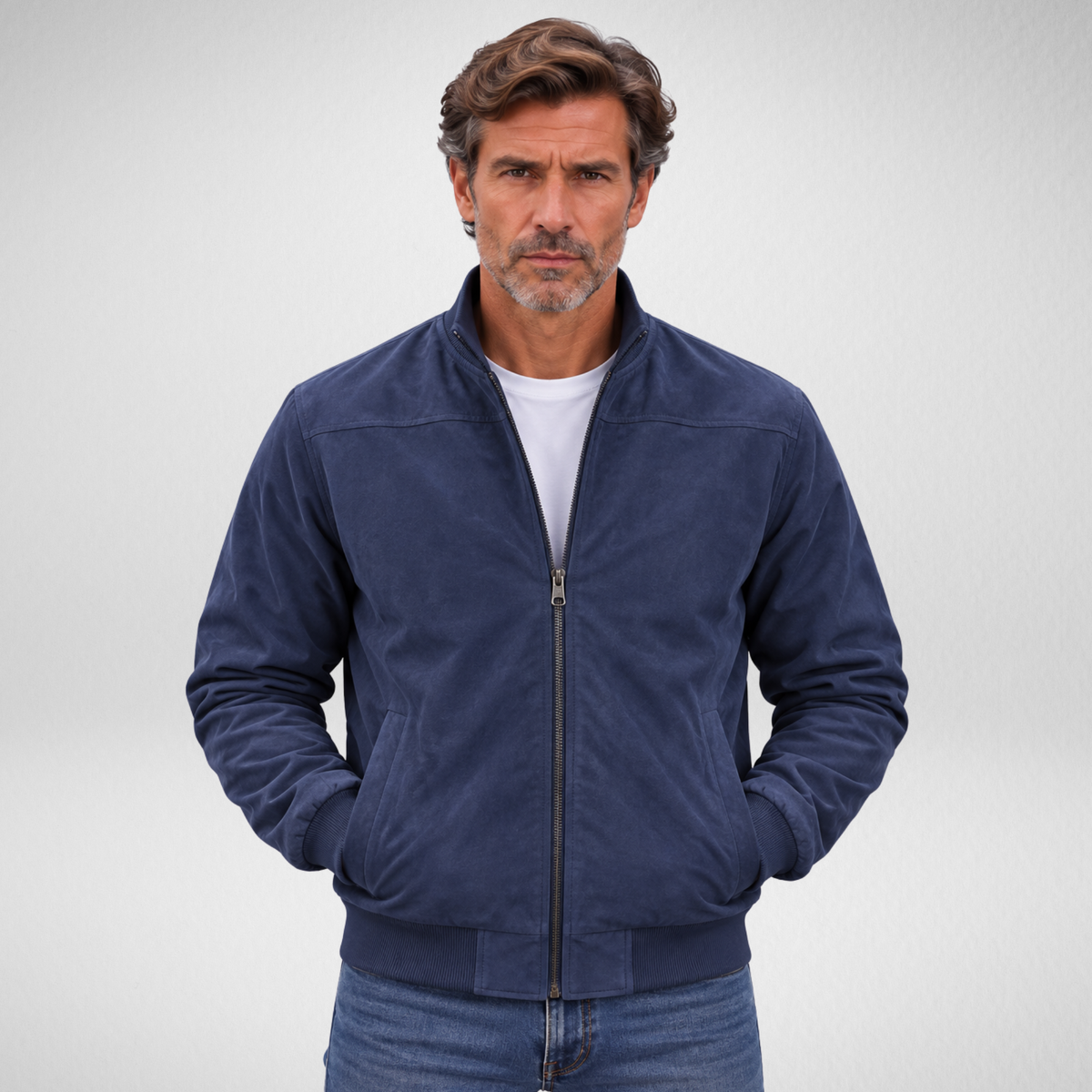 Men's Suede Jacket | Full-Zip Casual Bomber Jacket