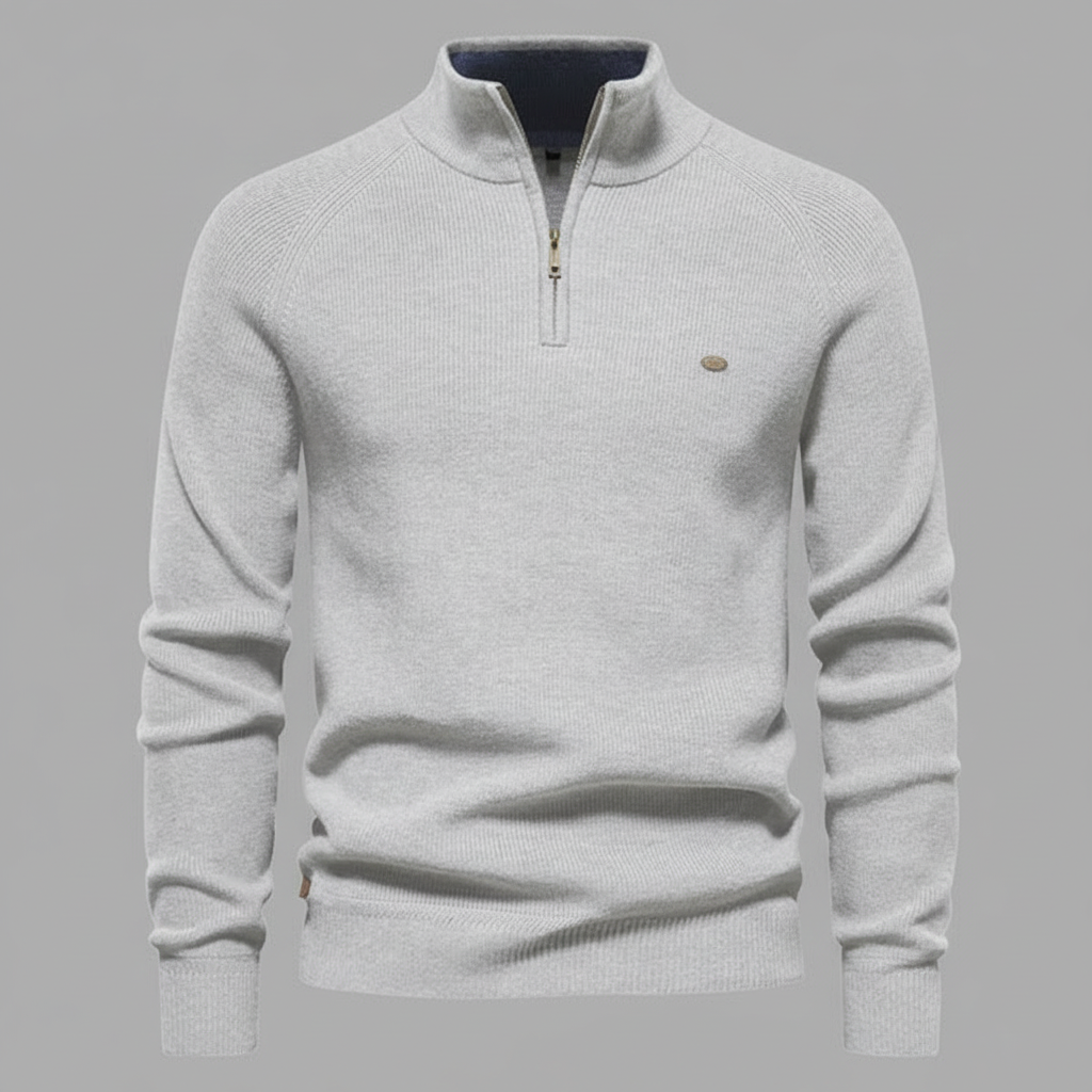 Men's Quarter Zip Sweater | Ribbed Knit Pullover