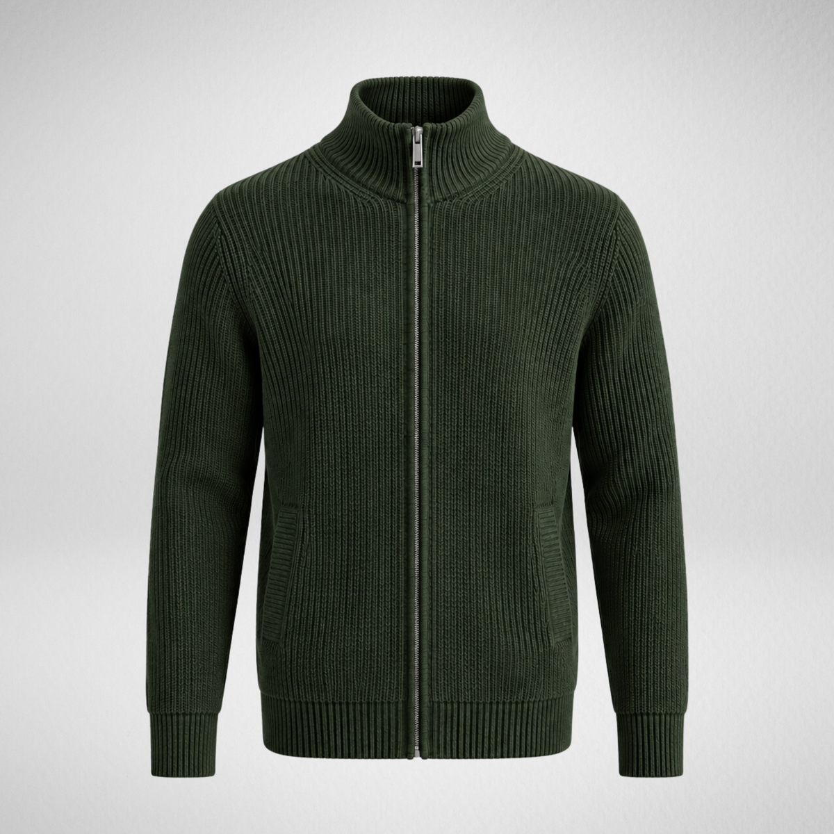 Men's Knit Zip-Up Cardigan | Ribbed Stand Collar Sweater