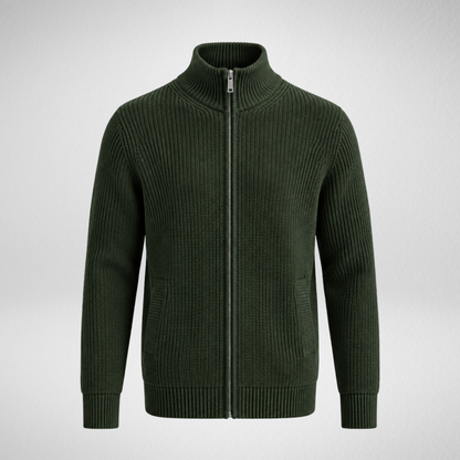 Men's Knit Zip-Up Cardigan | Ribbed Stand Collar Sweater