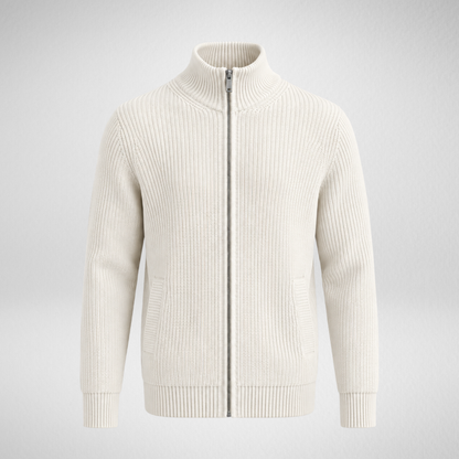 Men's Knit Zip-Up Cardigan | Ribbed Stand Collar Sweater