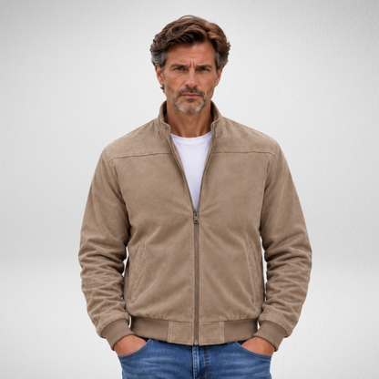 Men's Suede Jacket | Full-Zip Casual Bomber Jacket
