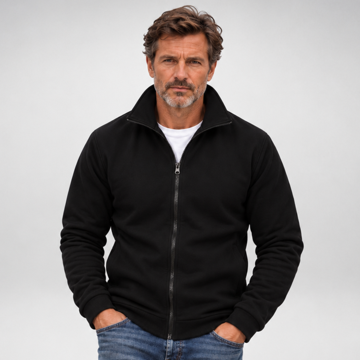Men's Full-Zip Sweatshirt | Stand Collar Casual Jacket