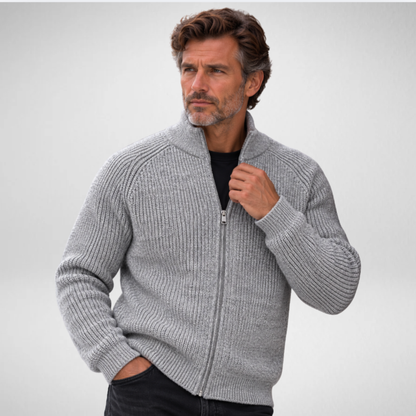 Men's Knit Zip-Up Cardigan | Ribbed Stand Collar Sweater