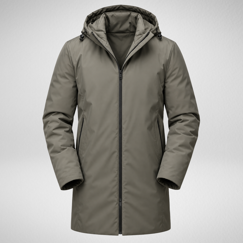 Men's Waterproof Puffer Trench Coat | Long Hooded Jacket