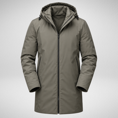 Men's Waterproof Puffer Trench Coat | Long Hooded Jacket