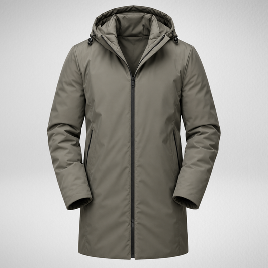 Men's Waterproof Puffer Trench Coat | Long Hooded Jacket
