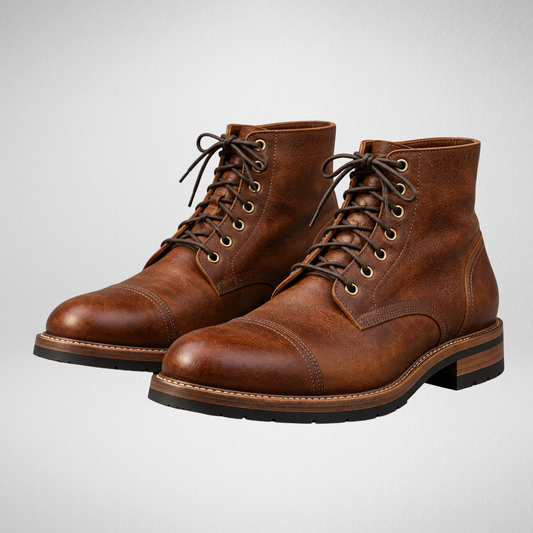 Men's Leather Lace-Up Boots | Classic Round Toe Ankle Boots