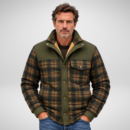 Men's Plaid Quilted Jacket | Olive Green Outdoor Coat
