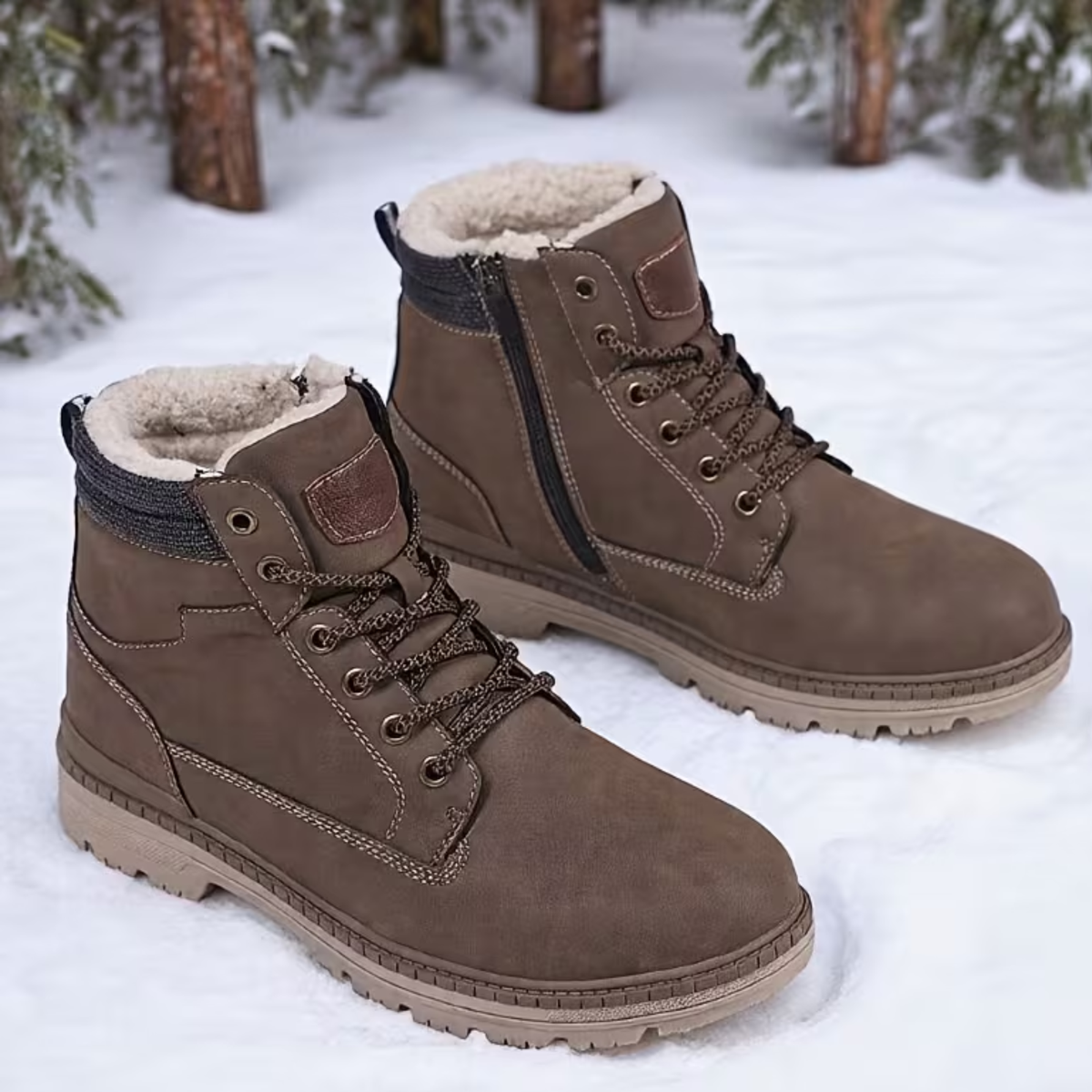 Men's Winter Boots | Fleece-Lined Lace-Up Ankle Boots