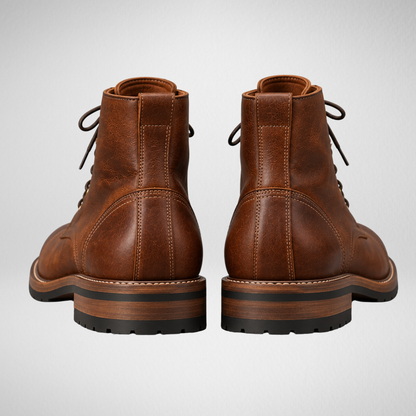 Men's Leather Lace-Up Boots | Classic Round Toe Ankle Boots
