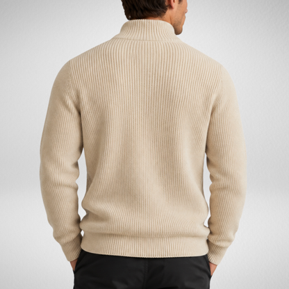 Men's Knit Zip-Up Cardigan | Ribbed Stand Collar Sweater