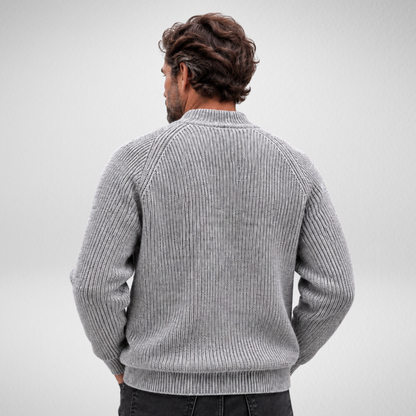 Men's Knit Zip-Up Cardigan | Ribbed Stand Collar Sweater
