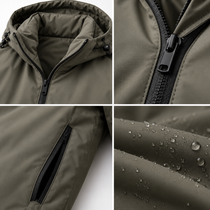 Men's Waterproof Puffer Trench Coat | Long Hooded Jacket