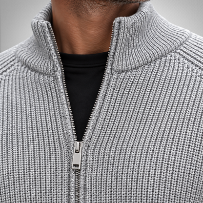 Men's Knit Zip-Up Cardigan | Ribbed Stand Collar Sweater