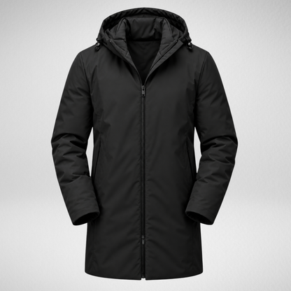 Men's Waterproof Puffer Trench Coat | Long Hooded Jacket