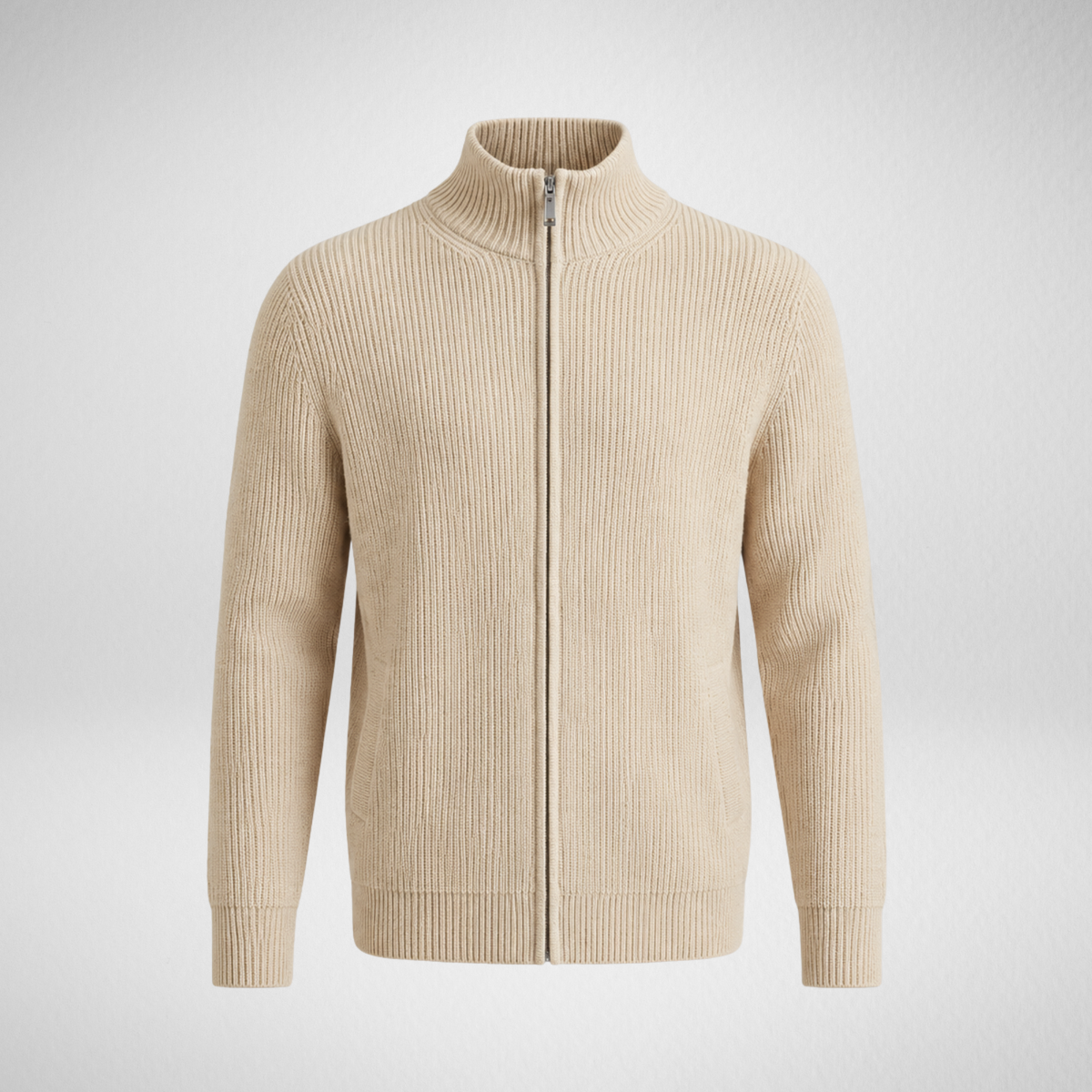 Men's Knit Zip-Up Cardigan | Ribbed Stand Collar Sweater