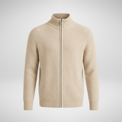 Men's Knit Zip-Up Cardigan | Ribbed Stand Collar Sweater