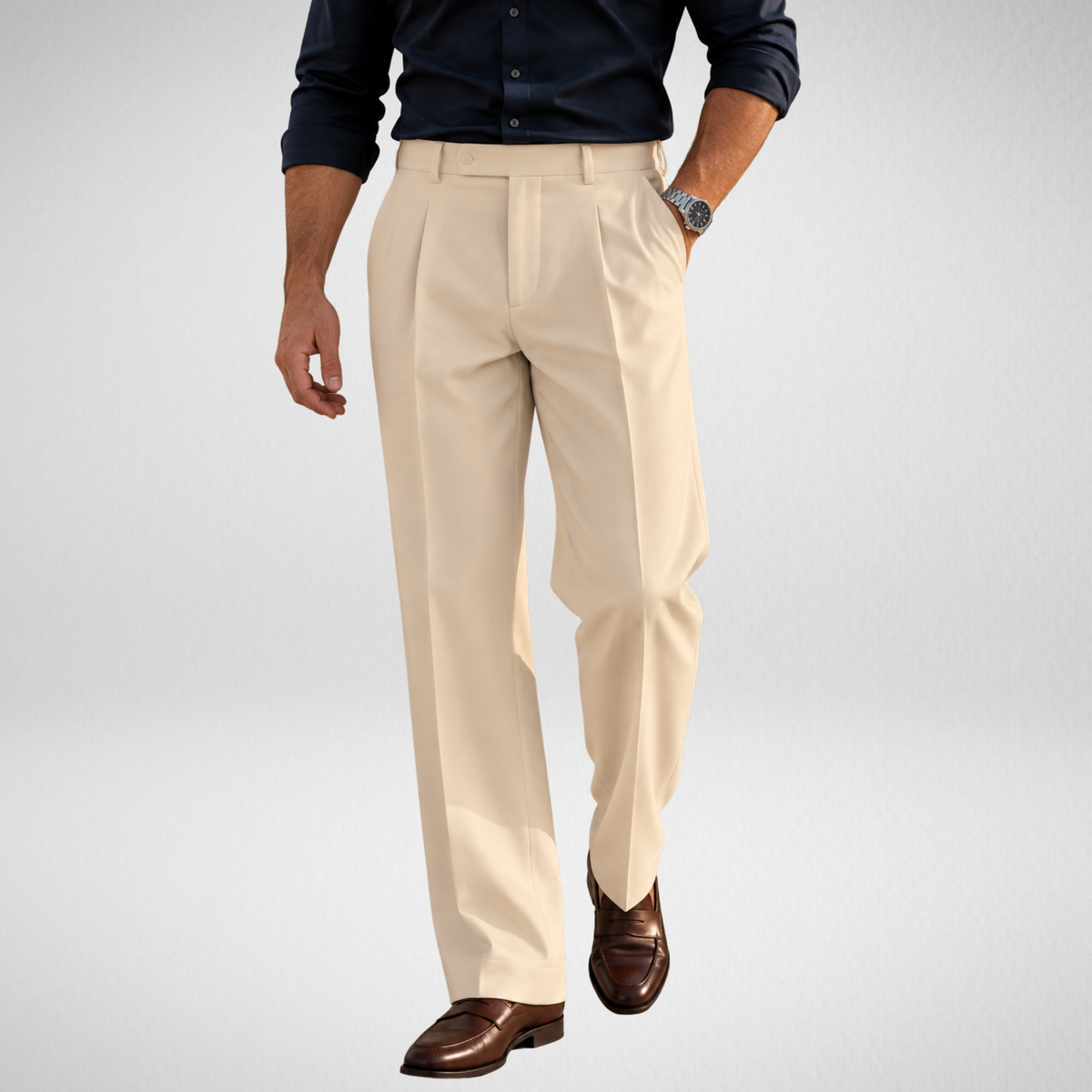 Men's Pleated Trousers | Straight Fit Formal Pants