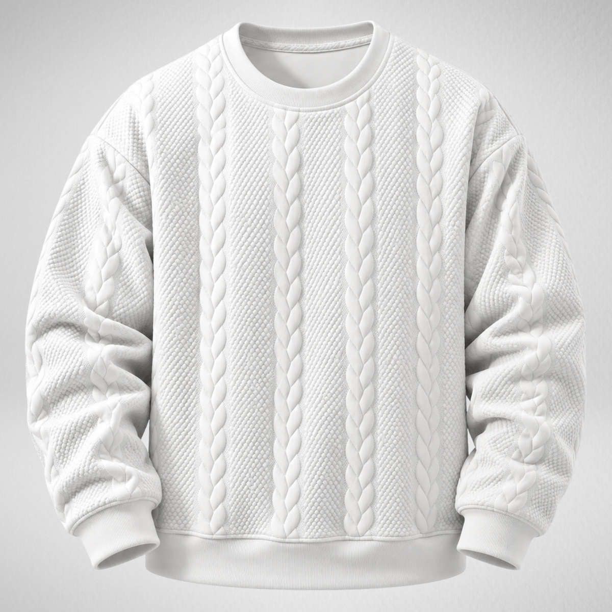 Men's Cable Knit Sweatshirt | Textured Crew Neck Pullover