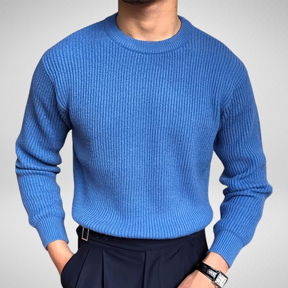 Men's Ribbed Knit Sweater | Classic Crew Neck Pullover