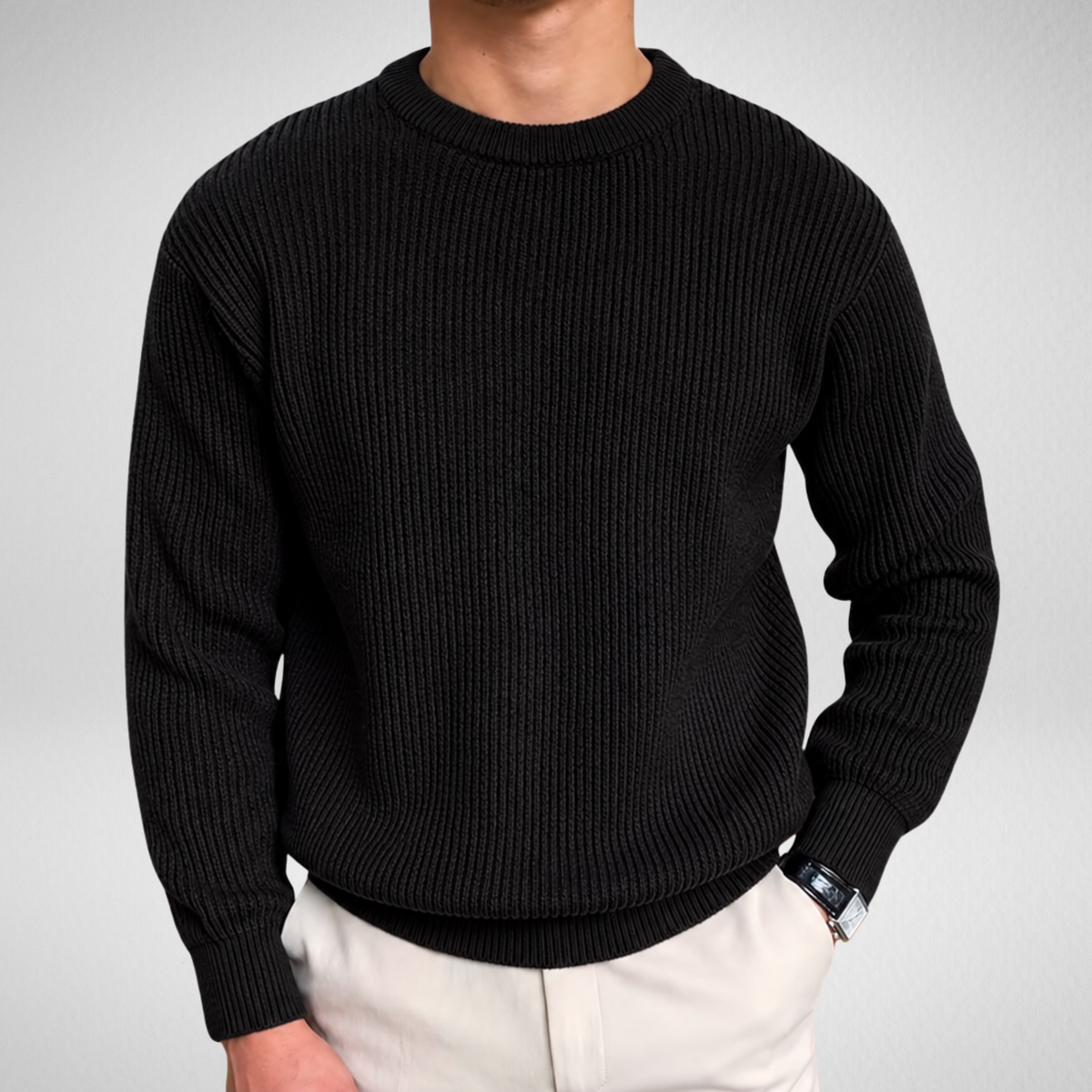 Men's Ribbed Knit Sweater | Classic Crew Neck Pullover