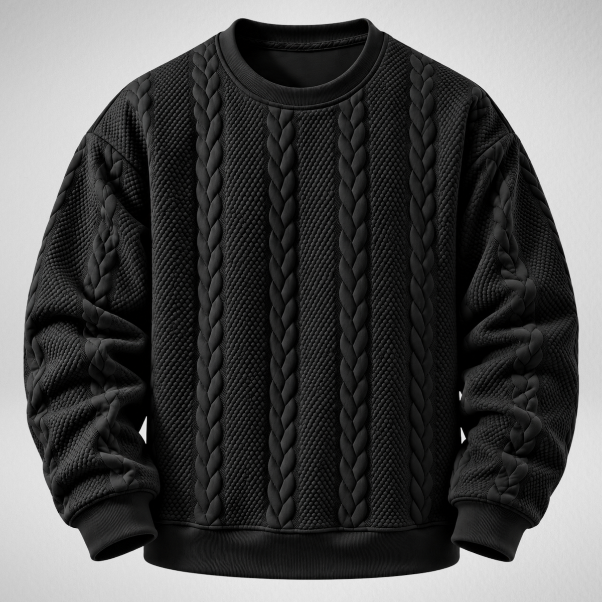 Men's Cable Knit Sweatshirt | Textured Crew Neck Pullover