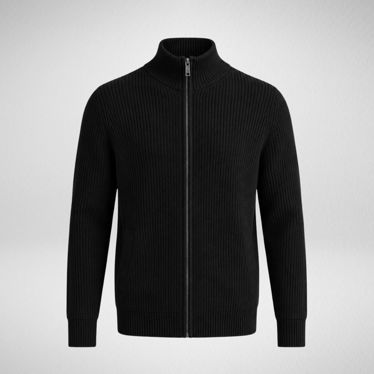 Men's Knit Zip-Up Cardigan | Ribbed Stand Collar Sweater