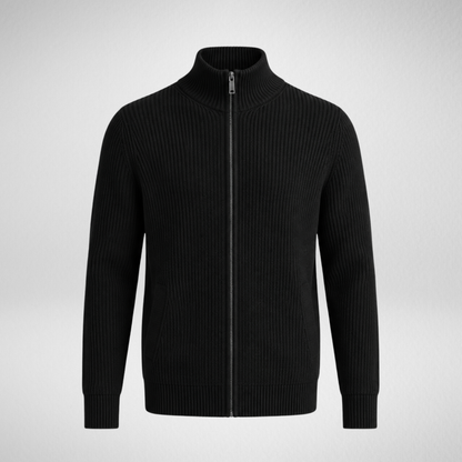 Men's Knit Zip-Up Cardigan | Ribbed Stand Collar Sweater