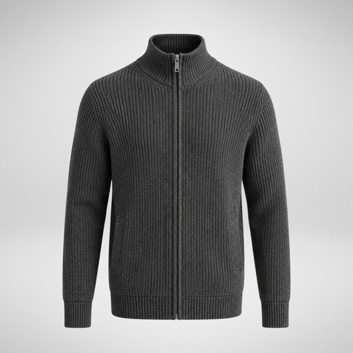 Men's Knit Zip-Up Cardigan | Ribbed Stand Collar Sweater