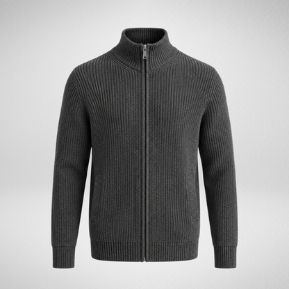 Men's Knit Zip-Up Cardigan | Ribbed Stand Collar Sweater