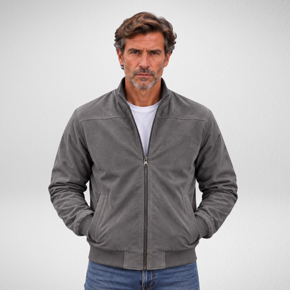 Men's Suede Jacket | Full-Zip Casual Bomber Jacket