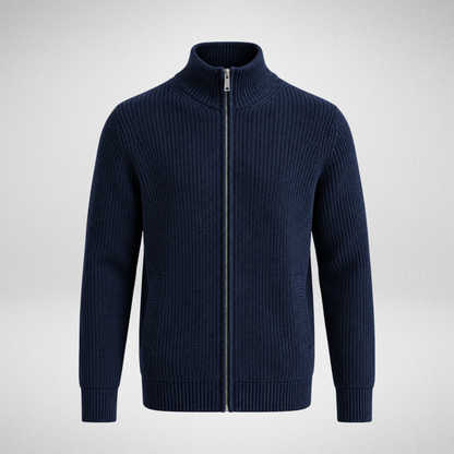 Men's Knit Zip-Up Cardigan | Ribbed Stand Collar Sweater