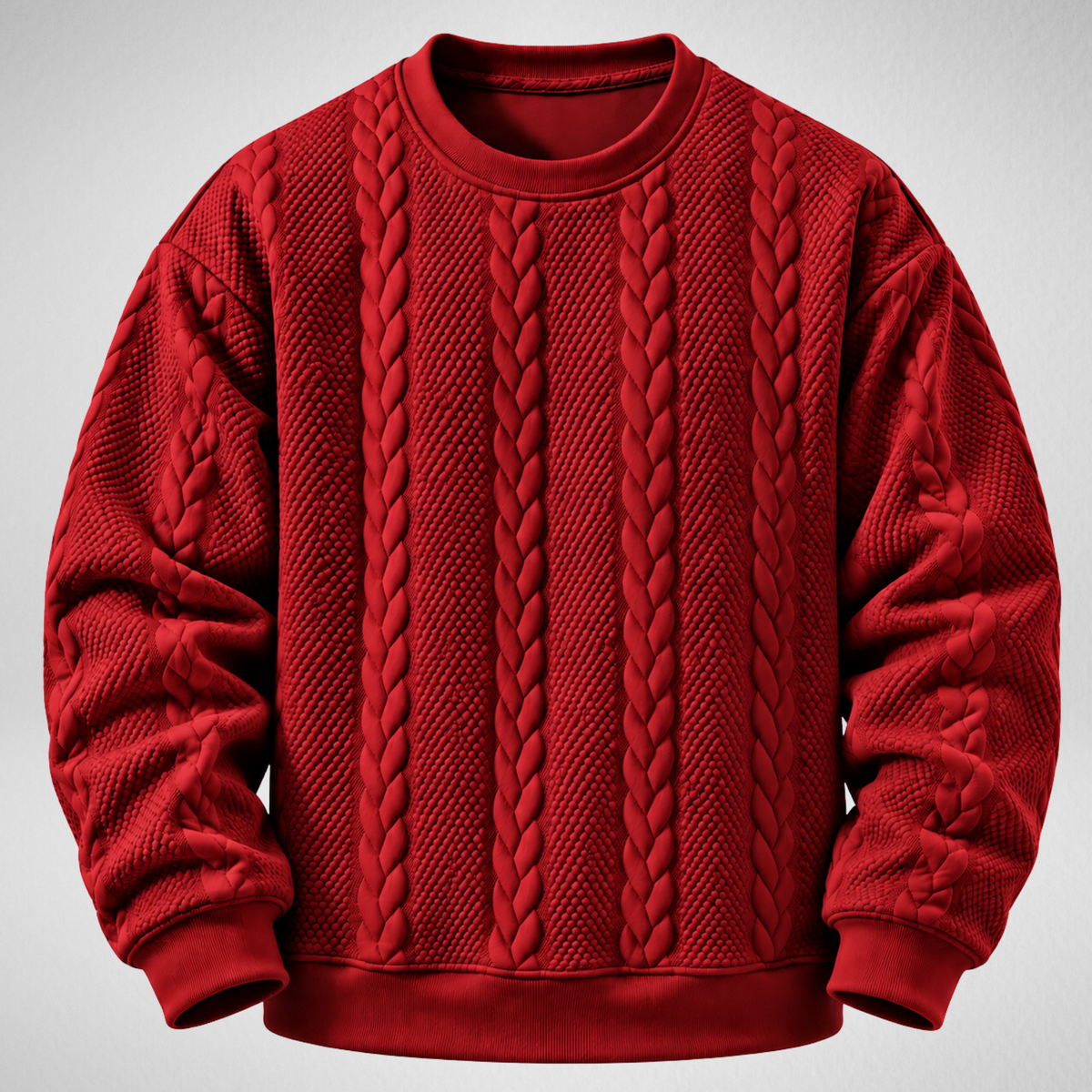 Men's Cable Knit Sweatshirt | Textured Crew Neck Pullover