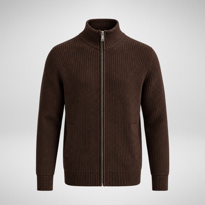 Men's Knit Zip-Up Cardigan | Ribbed Stand Collar Sweater