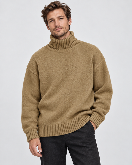 Men's Turtleneck Sweater | Classic Relaxed Fit Knit Pullover
