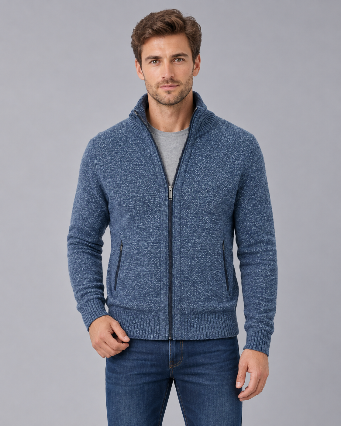 Men's Zip-Up Knit Cardigan | Classic Stand Collar Sweater