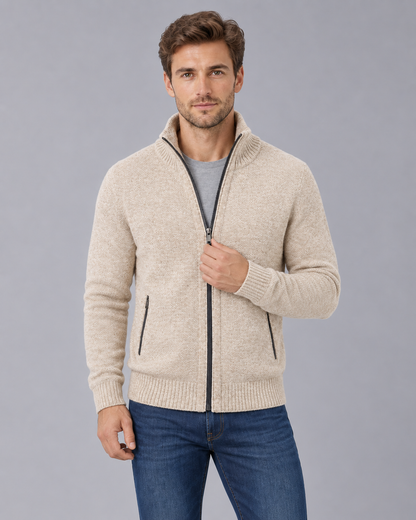 Men's Zip-Up Knit Cardigan | Classic Stand Collar Sweater
