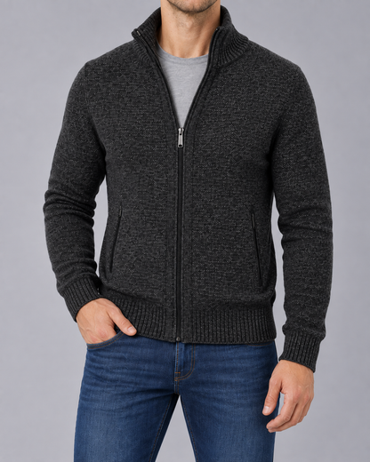Men's Zip-Up Knit Cardigan | Classic Stand Collar Sweater