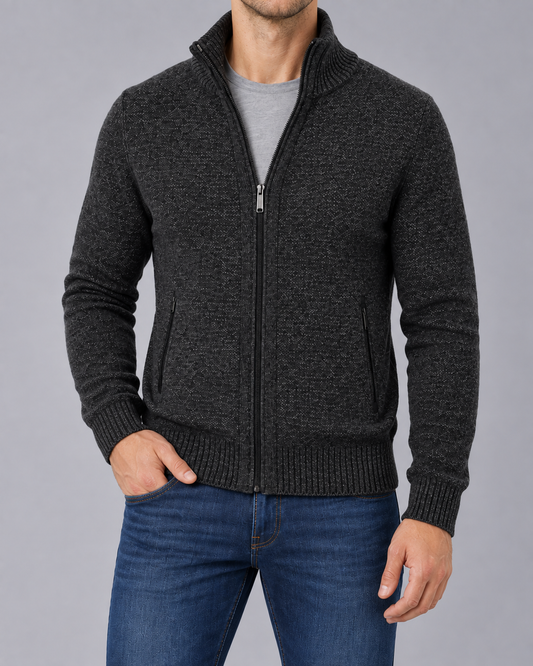 Men's Zip-Up Knit Cardigan | Classic Stand Collar Sweater