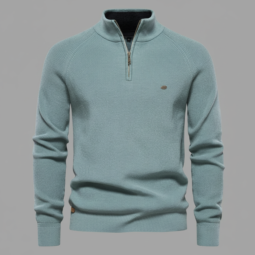 Men's Quarter Zip Sweater | Ribbed Knit Pullover
