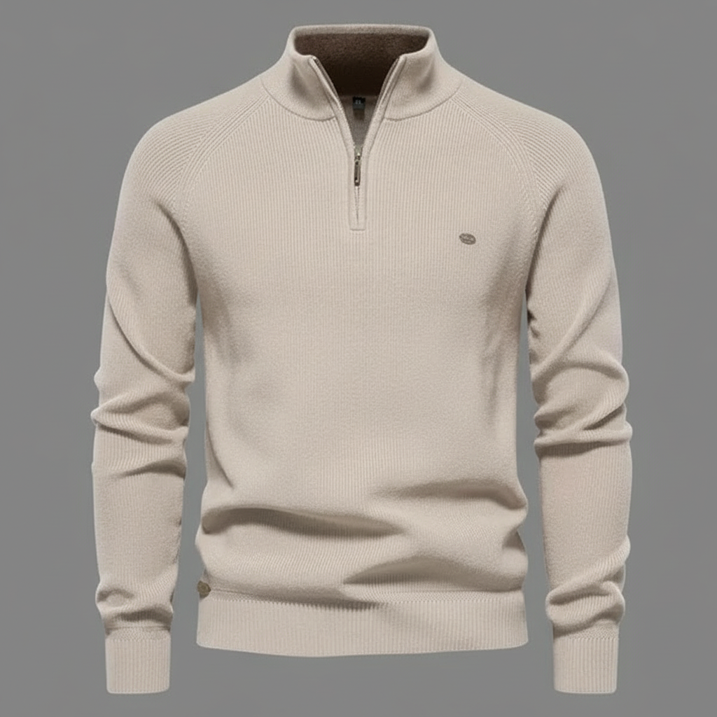 Men's Quarter Zip Sweater | Ribbed Knit Pullover