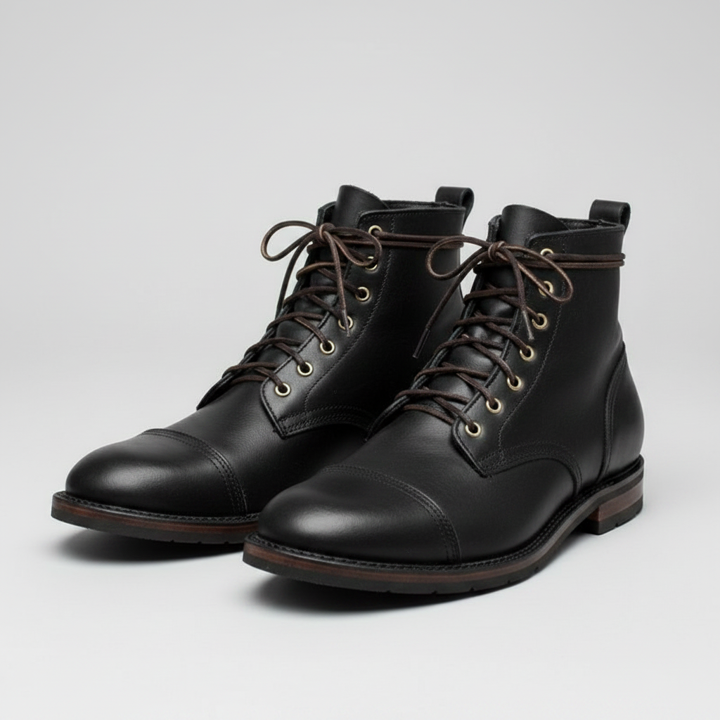 Men's Leather Lace-Up Boots | Classic Round Toe Ankle Boots