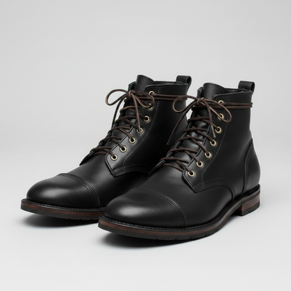 Men's Leather Lace-Up Boots | Classic Round Toe Ankle Boots