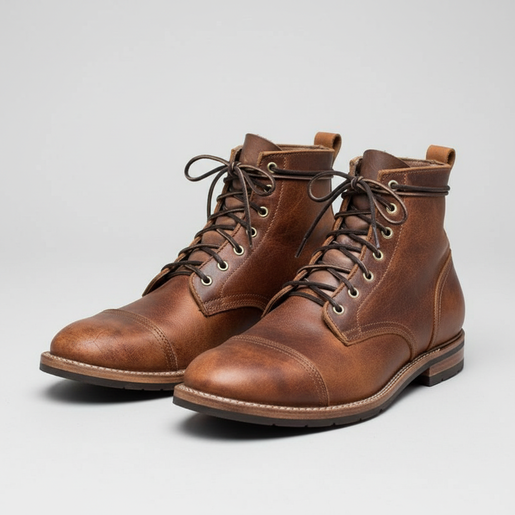 Men's Leather Lace-Up Boots | Classic Round Toe Ankle Boots