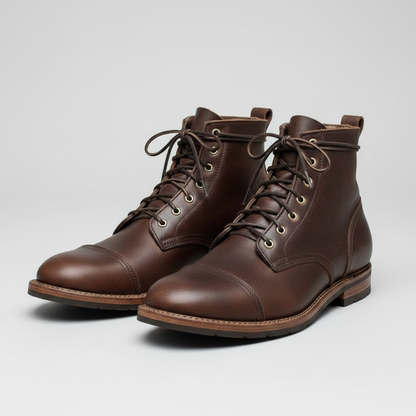 Men's Leather Lace-Up Boots | Classic Round Toe Ankle Boots
