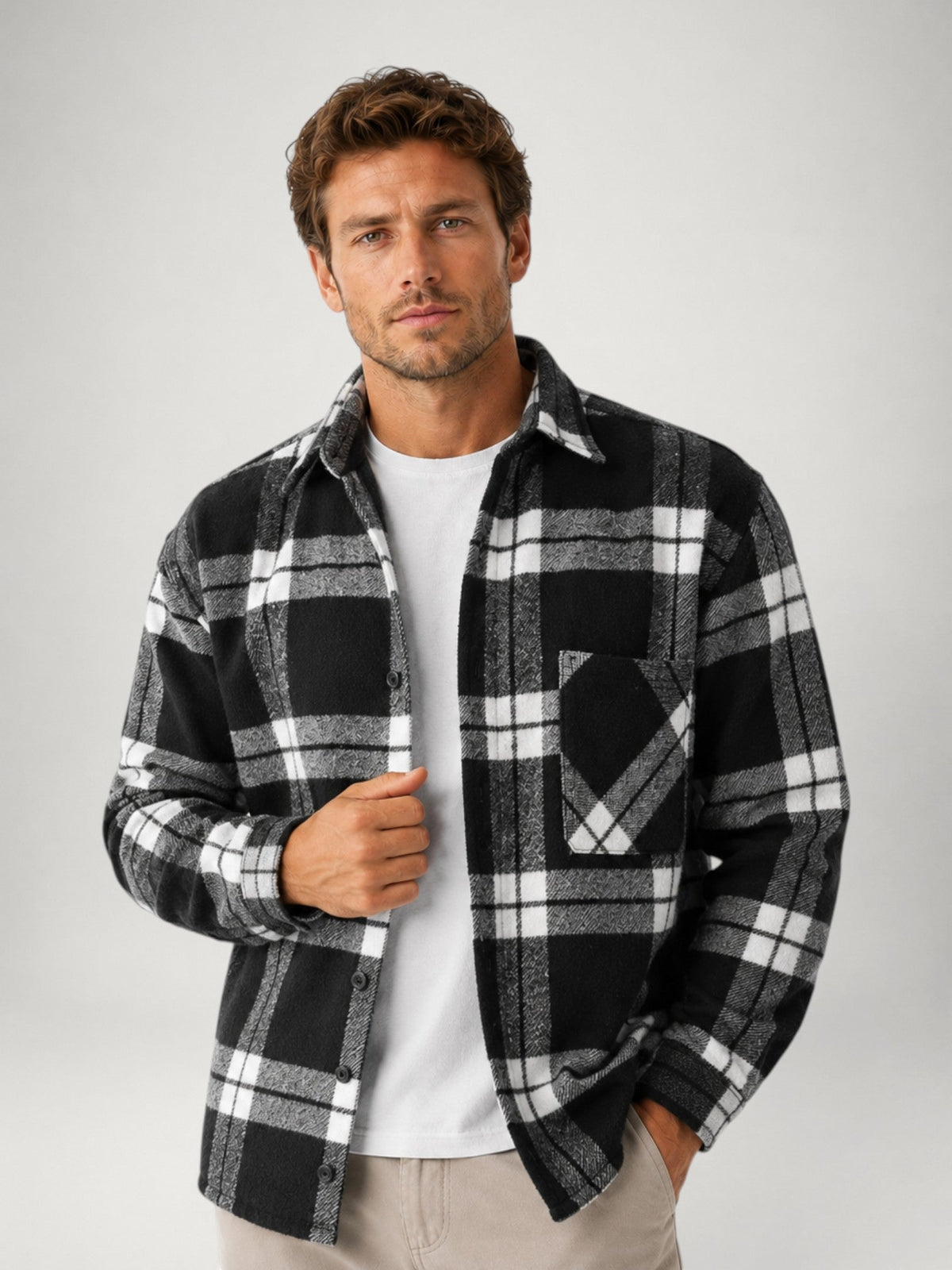 Men's Plaid Shacket | Classic Button-Up Shirt Jacket