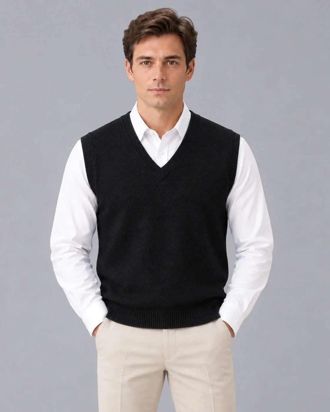 Men's V-Neck Sweater Vest | Classic Sleeveless Knitwear
