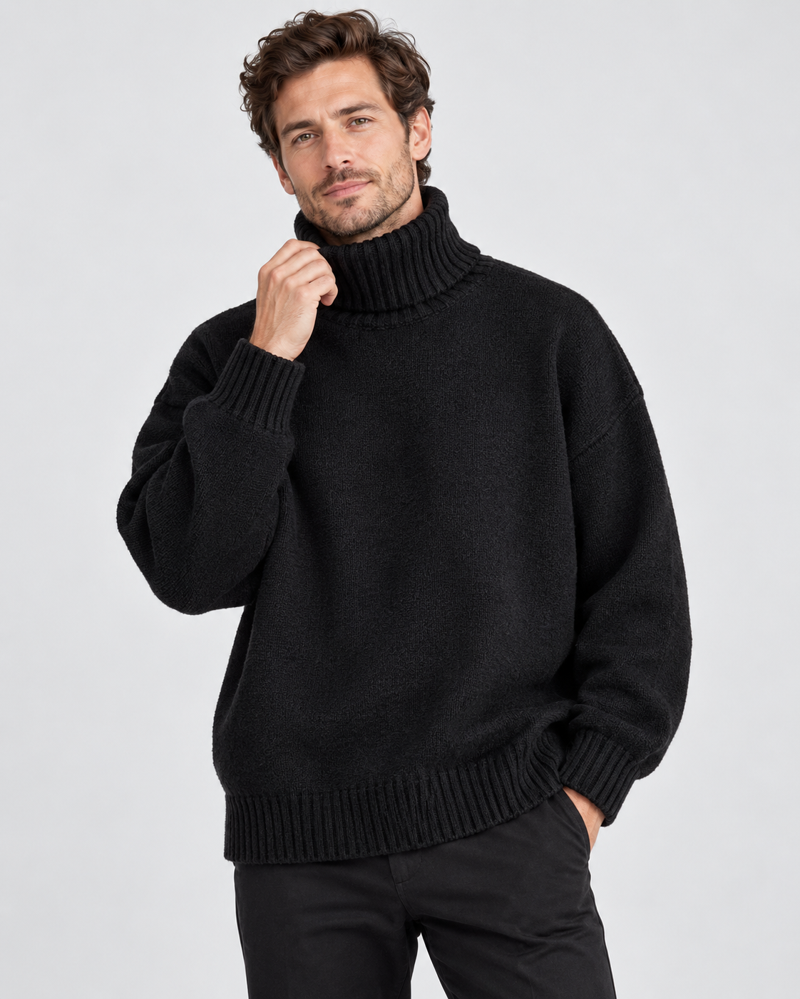 Men's Turtleneck Sweater | Classic Relaxed Fit Knit Pullover